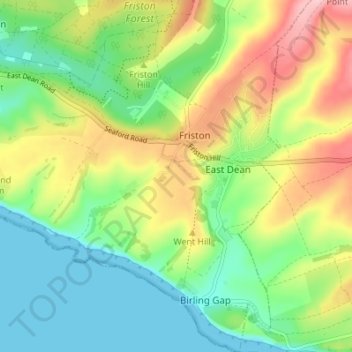 East Dean and Friston topographic map, elevation, terrain