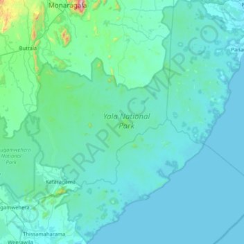 Yala National Park topographic map, elevation, terrain