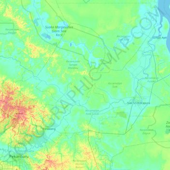 Siak river topographic map, elevation, terrain