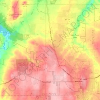 Chardon Township topographic map, elevation, terrain