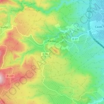 Treilles topographic map, elevation, terrain