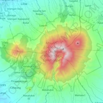 Mounts Banahaw–San Cristobal Protected Landscape topographic map, elevation, terrain