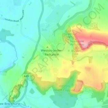 Weston-under-Redcastle topographic map, elevation, terrain