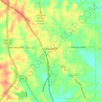 Louisville topographic map, elevation, terrain