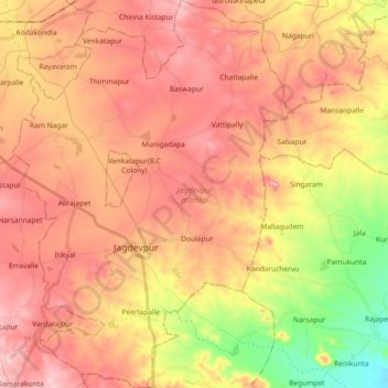 Jagdevpur mandal topographic map, elevation, terrain