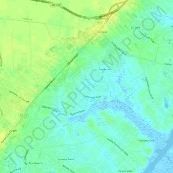 Bayshore topographic map, elevation, terrain