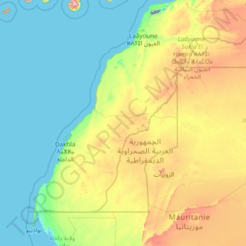 Western Sahara topographic map, elevation, terrain