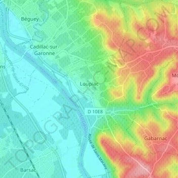 Loupiac topographic map, elevation, terrain