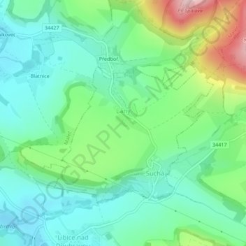 Lány topographic map, elevation, terrain