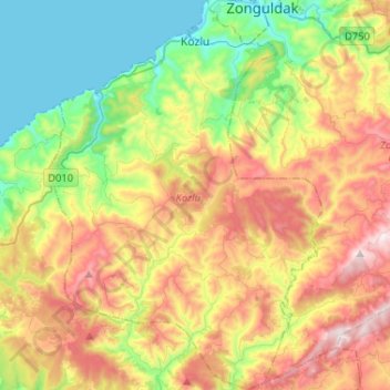 Kozlu topographic map, elevation, terrain