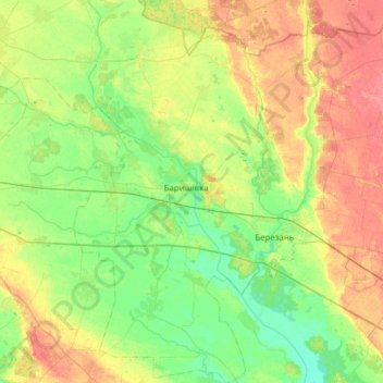 Баришівська селищна громада topographic map, elevation, terrain