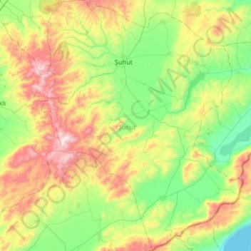 Şuhut topographic map, elevation, terrain