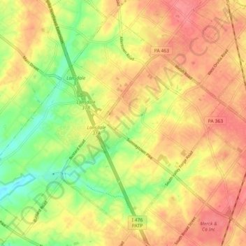 Towamencin Township topographic map, elevation, terrain