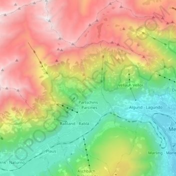 Partschins - Parcines topographic map, elevation, terrain