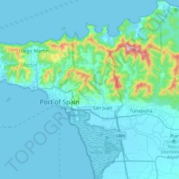 San Juan-Laventille topographic map, elevation, terrain