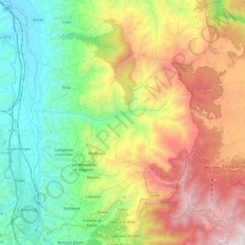 Celico topographic map, elevation, terrain