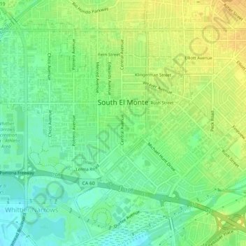 South El Monte topographic map, elevation, terrain