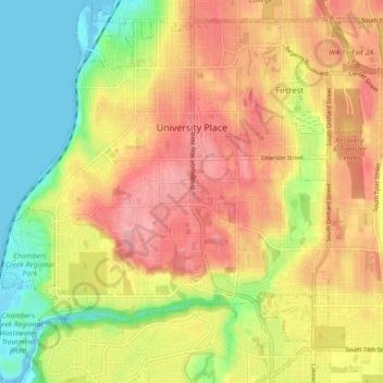 University Place topographic map, elevation, terrain