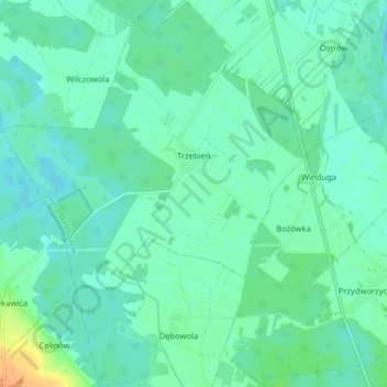 Trzebień topographic map, elevation, terrain