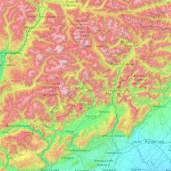 Dolomites topographic map, elevation, terrain
