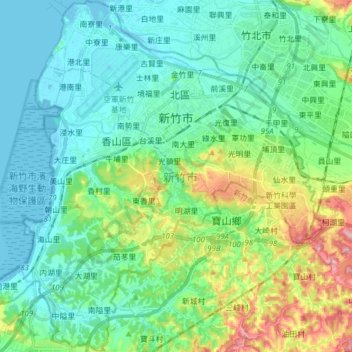 Hsinchu topographic map, elevation, terrain