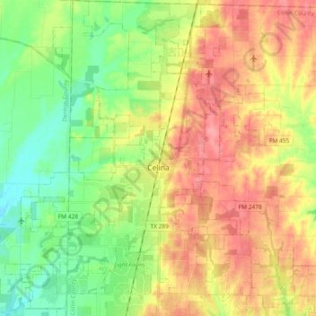 Celina topographic map, elevation, terrain