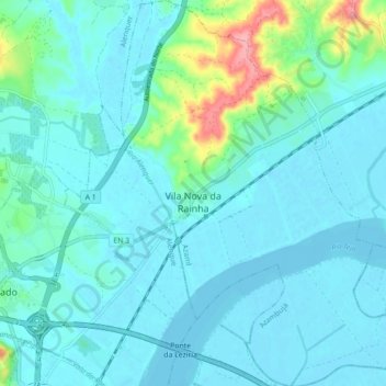 Vila Nova da Rainha topographic map, elevation, terrain