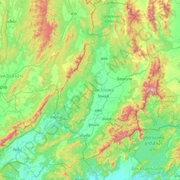 Phrae Province topographic map, elevation, terrain