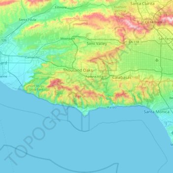 Santa Monica Mountains National Recreation Area topographic map, elevation, terrain