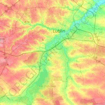 Lublin topographic map, elevation, terrain