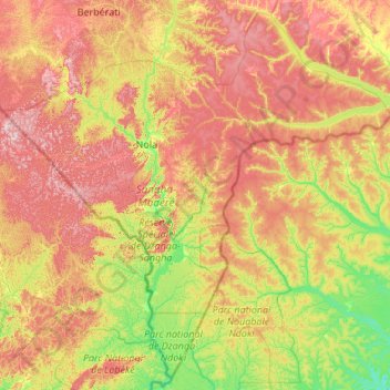 Sangha-Mbaéré topographic map, elevation, terrain