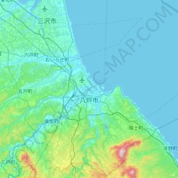 Hachinohe topographic map, elevation, terrain