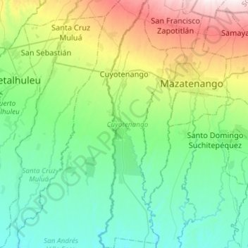 Cuyotenango topographic map, elevation, terrain