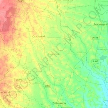 Orathanadu topographic map, elevation, terrain