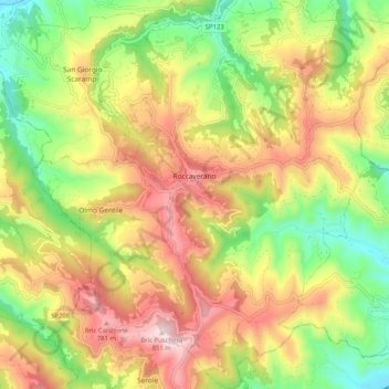 Roccaverano topographic map, elevation, terrain