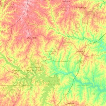 Mecklenburg County topographic map, elevation, terrain