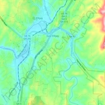 East Ellijay topographic map, elevation, terrain