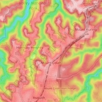 Mount Colah topographic map, elevation, terrain