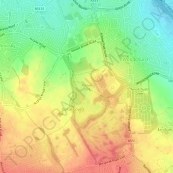 Arrowe Park topographic map, elevation, terrain