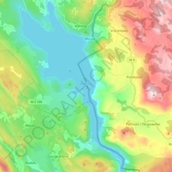 Bileća Lake topographic map, elevation, terrain