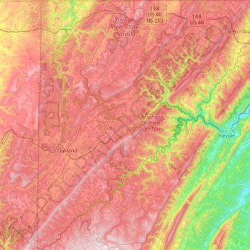 Garrett County topographic map, elevation, terrain