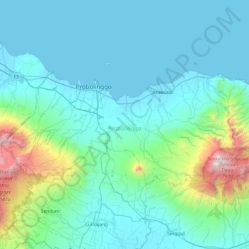 Probolinggo topographic map, elevation, terrain