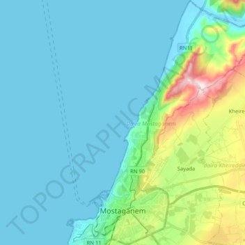 Mostaganem topographic map, elevation, terrain