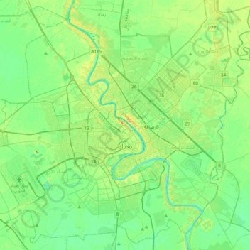 Baghdad topographic map, elevation, terrain