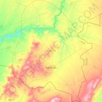 Karahallı topographic map, elevation, terrain