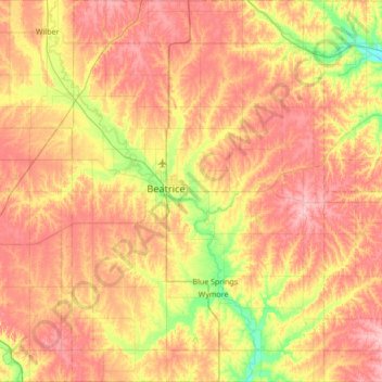Gage County topographic map, elevation, terrain