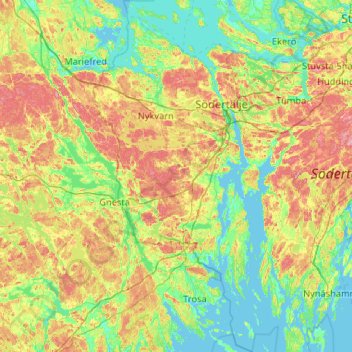 Södertälje kommun topographic map, elevation, terrain