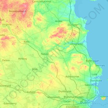 County Meath topographic map, elevation, terrain