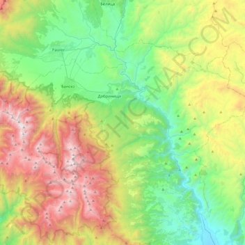 Bansko topographic map, elevation, terrain