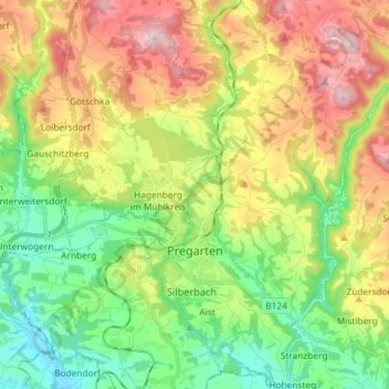 Pregarten topographic map, elevation, terrain